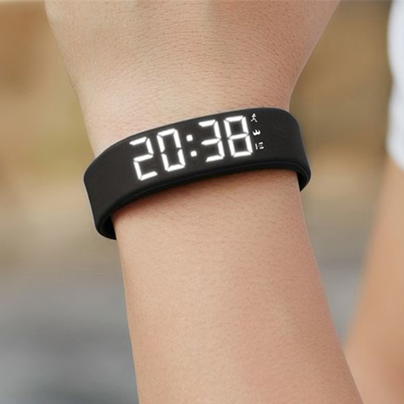 The LUNDIVA band worn on a wrist, showing the time on its LED display